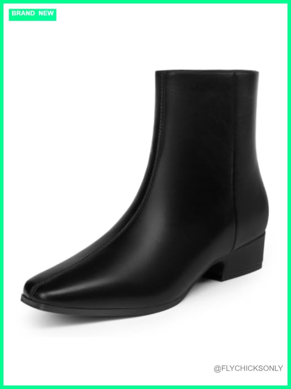 Womens Chunky Low Heel Square Toe Ankle Boots Faux Leather Side Zipper Booties